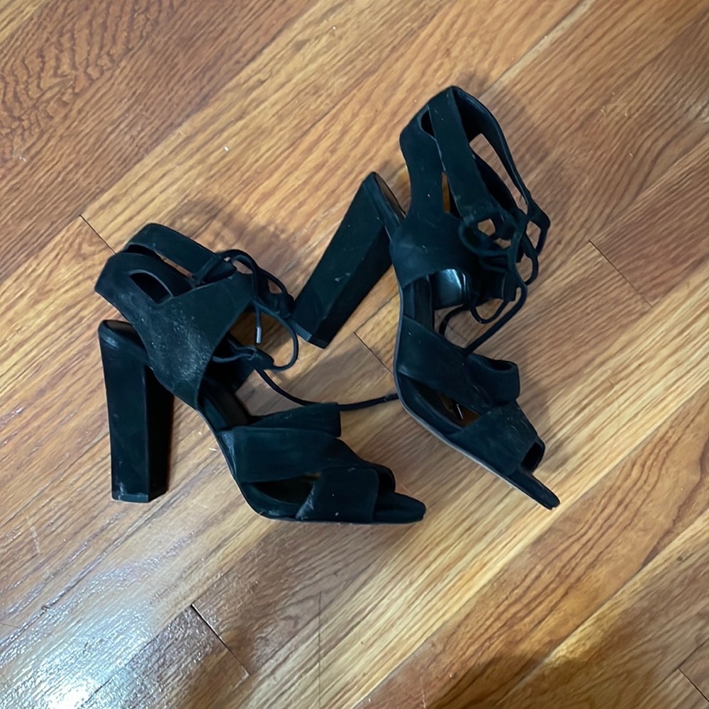 Halogen Strappy Suede Black Heels